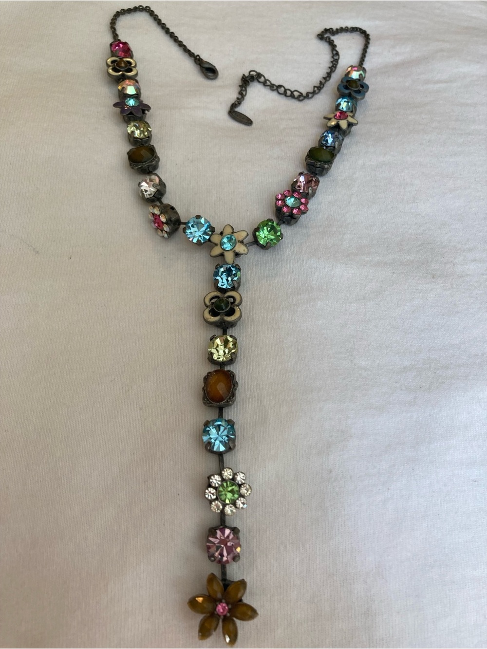 VCLM Signed Vintage Y Necklace with Flowers